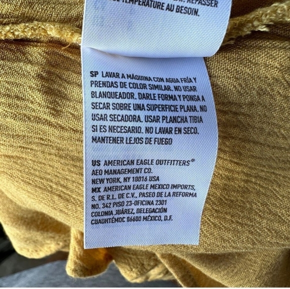 American Eagle lace up yellow mustard ruffles lightweight cotton blend top small - Picture 6 of 10